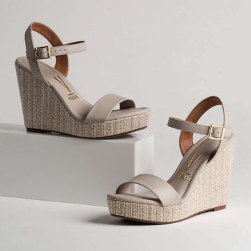 Vizzano 6283-2000 Raffia Wedge Sandal in Grey Napa